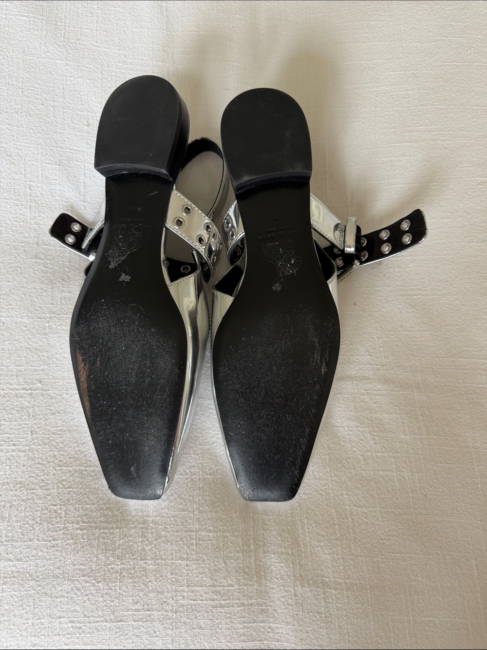 Rag & Bone Metallic Silver Square-Toe Slingback Mules with Grommet Strap - Picture 4 of 6